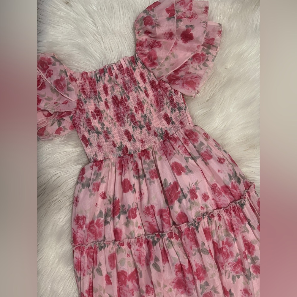 NWOT Floral Pink Ruffle Dress - Picture 2 of 2